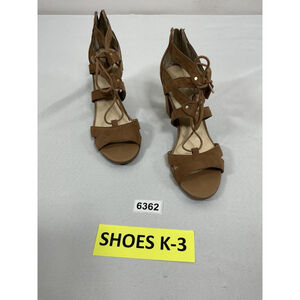 Womans Circus Strappy Bootie Shoe 8 Tan Open Toe Back Zip Block Heel